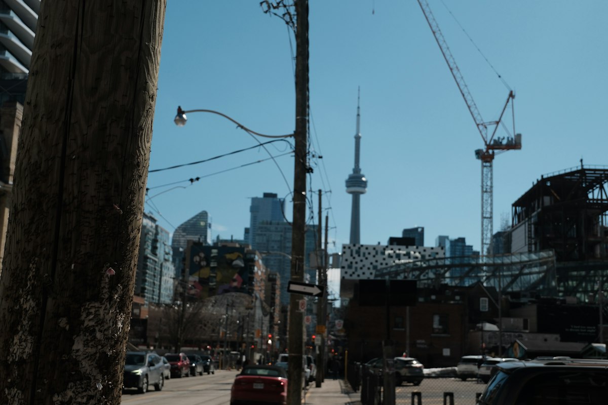 Toronto skyline with construction cranes